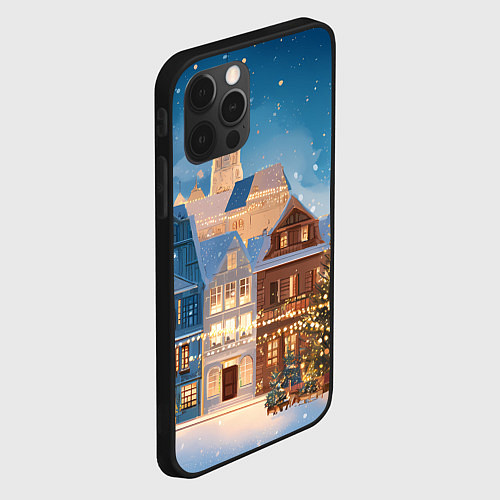 Чехол iPhone 12 Pro Max Новогодний дворик и елка / 3D-Черный – фото 2