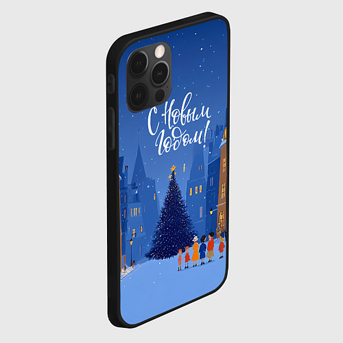 Чехол iPhone 12 Pro Max С новым год - праздничный дворик / 3D-Черный – фото 2