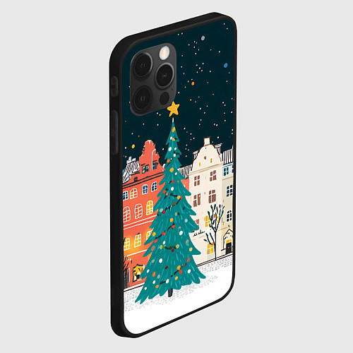 Чехол iPhone 12 Pro Max Новогодняя ночь в городе / 3D-Черный – фото 2