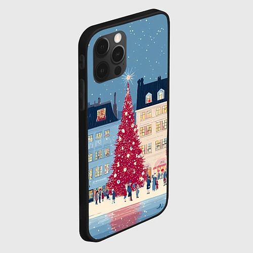 Чехол iPhone 12 Pro Max Новогоднее гуляние у красной елки / 3D-Черный – фото 2