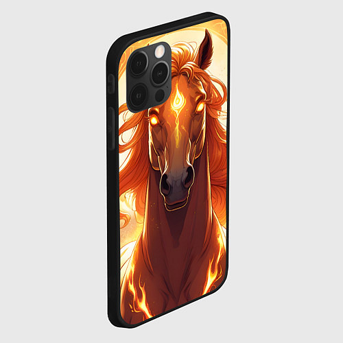 Чехол iPhone 12 Pro Max Огненная лошадь в свечении / 3D-Черный – фото 2