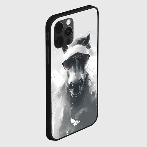 Чехол iPhone 12 Pro Max Черно-белый новогодний конь / 3D-Черный – фото 2