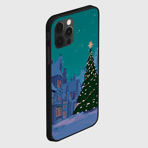 Чехол iPhone 12 Pro Max Зеленая новогодняя елка во вдоре / 3D-Черный – фото 2