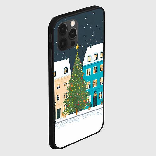 Чехол iPhone 12 Pro Max Новогодний снежный город / 3D-Черный – фото 2