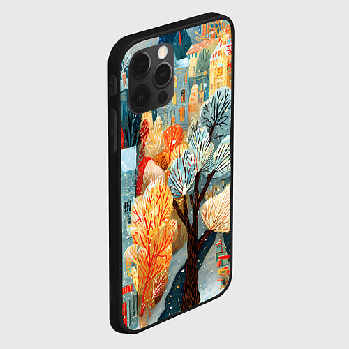 Чехол iPhone 12 Pro Max Разноцветные новогодние домики / 3D-Черный – фото 2