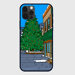 Чехол для iPhone 12 Pro Max Мультяшный новогодний двор, цвет: 3D-черный