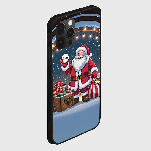 Чехол iPhone 12 Pro Max Санта с мешком подарков / 3D-Черный – фото 2