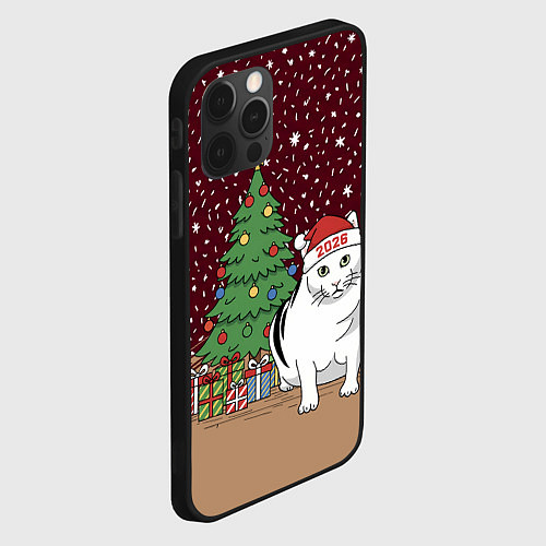 Чехол iPhone 12 Pro Max Кот Бендер и ёлка / 3D-Черный – фото 2