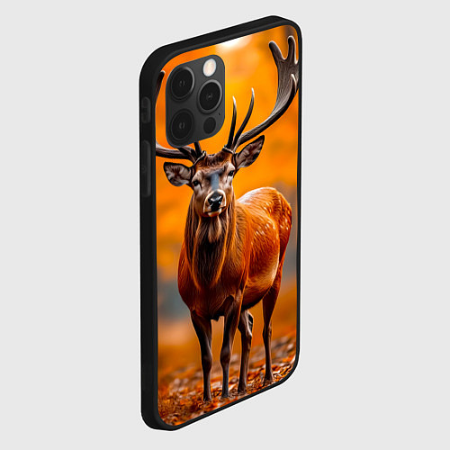 Чехол iPhone 12 Pro Max Осенний лес с оленем / 3D-Черный – фото 2