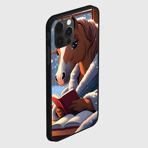Чехол iPhone 12 Pro Max Лошадка зимой / 3D-Черный – фото 2
