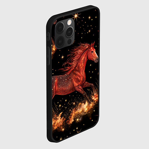 Чехол iPhone 12 Pro Max Огненные лошади - паттерн / 3D-Черный – фото 2