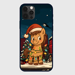 Чехол для iPhone 12 Pro Max Лошадка в новогодней гирлянде, цвет: 3D-черный