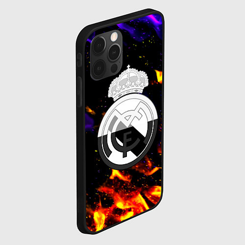 Чехол iPhone 12 Pro Max Реал Мадрид огонь текстура / 3D-Черный – фото 2