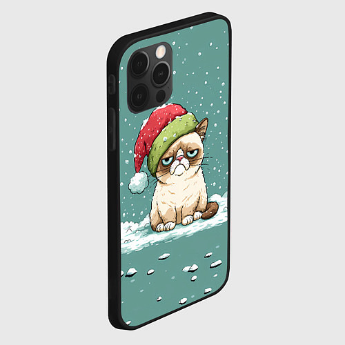 Чехол iPhone 12 Pro Max Недовольный новогодний котик / 3D-Черный – фото 2