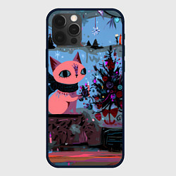 Чехол iPhone 12 Pro Max Кошка празднует Новый год