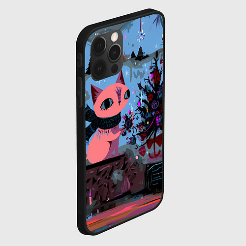 Чехол iPhone 12 Pro Max Кошка празднует Новый год / 3D-Черный – фото 2
