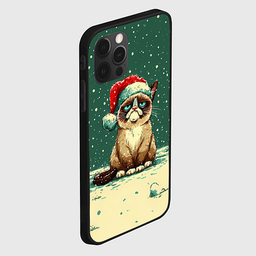Чехол iPhone 12 Pro Max Печальный Новогодний мем кот / 3D-Черный – фото 2