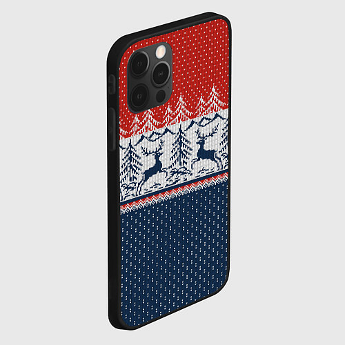 Чехол iPhone 12 Pro Max Вязаный узор с оленями / 3D-Черный – фото 2