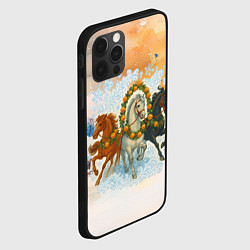 Чехол для iPhone 12 Pro Max Новогодняя тройка лошадей с мандаринами, цвет: 3D-черный — фото 2