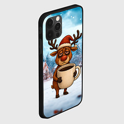 Чехол для iPhone 12 Pro Max Уставший новогодний олень с кофе, цвет: 3D-черный — фото 2