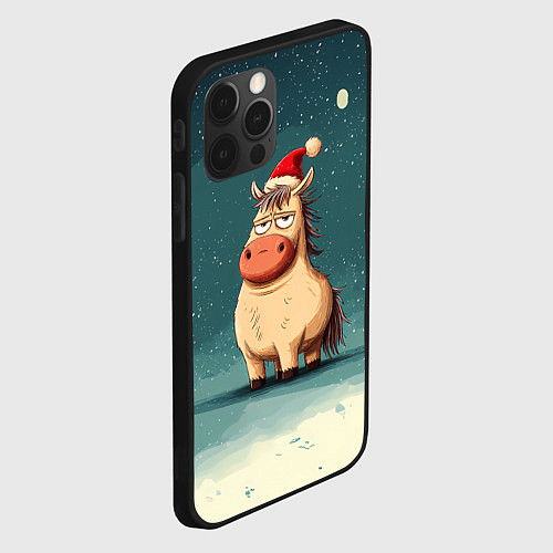 Чехол iPhone 12 Pro Max Забавная мем - лошадка / 3D-Черный – фото 2