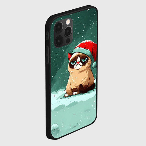 Чехол iPhone 12 Pro Max Мем Новогодний котик / 3D-Черный – фото 2
