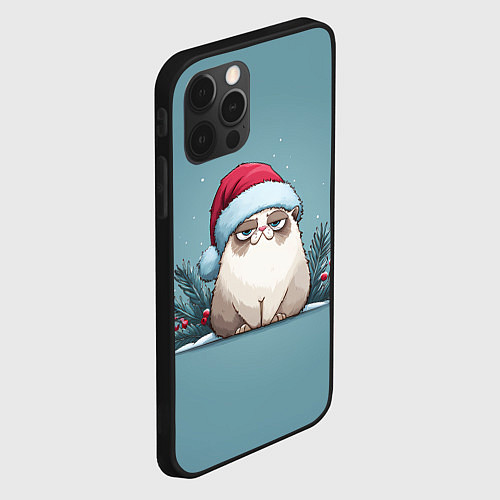 Чехол iPhone 12 Pro Max Мем котик - Новый год / 3D-Черный – фото 2