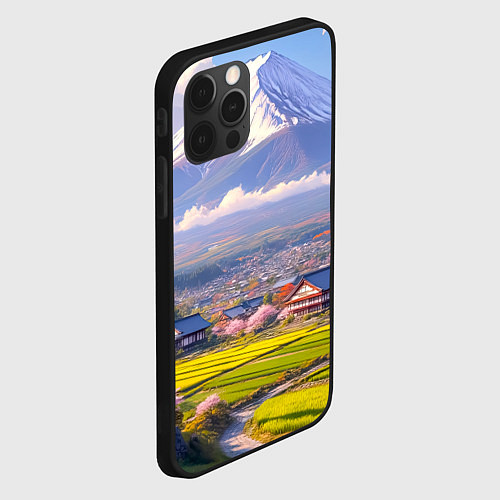 Чехол iPhone 12 Pro Max Сакура у подножия Фудзиямы / 3D-Черный – фото 2