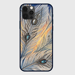 Чехол для iPhone 12 Pro Max Синие перья с самоцветами, цвет: 3D-черный