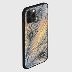 Чехол для iPhone 12 Pro Max Синие перья с самоцветами, цвет: 3D-черный — фото 2