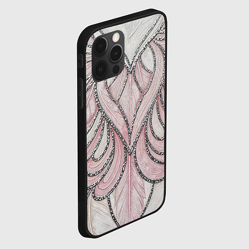Чехол iPhone 12 Pro Max Нежно розовый орнамент из перьев / 3D-Черный – фото 2