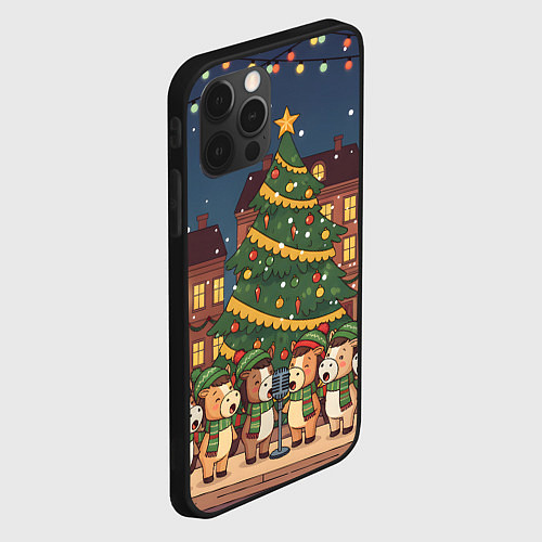 Чехол iPhone 12 Pro Max Новогодний хор лошадок / 3D-Черный – фото 2