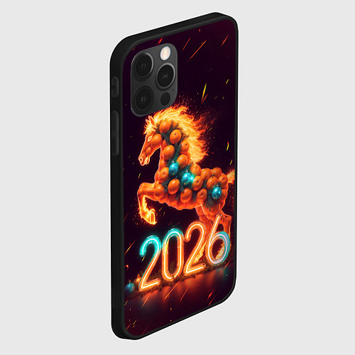 Чехол iPhone 12 Pro Max Новогодняя мандариновая лошадь 2026 / 3D-Черный – фото 2