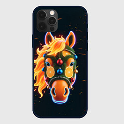 Чехол для iPhone 12 Pro Max Новогодняя мандариновая лошадь, цвет: 3D-черный