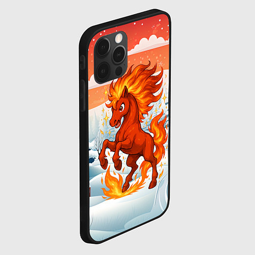 Чехол iPhone 12 Pro Max Огненная красная лошадка / 3D-Черный – фото 2