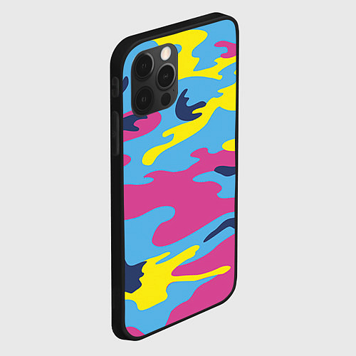 Чехол iPhone 12 Pro Max Камуфляж: голубой/розовый/желтый / 3D-Черный – фото 2