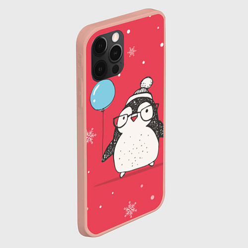 Чехол iPhone 12 Pro Max Влюбленная пингвинка / 3D-Светло-розовый – фото 2