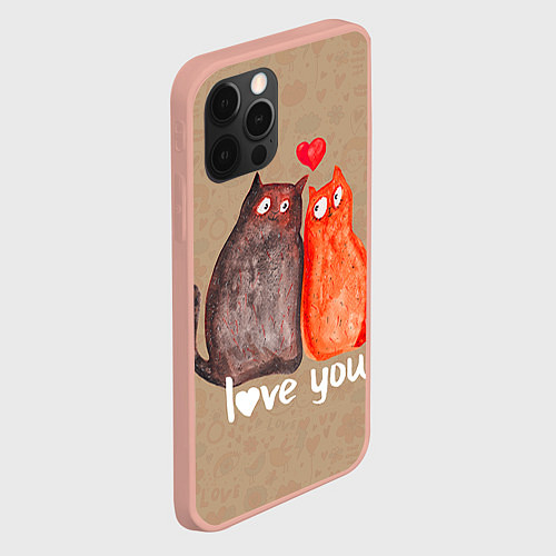 Чехол iPhone 12 Pro Max Влюбленные котики / 3D-Светло-розовый – фото 2