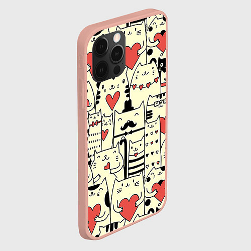 Чехол iPhone 12 Pro Max Любящие котики / 3D-Светло-розовый – фото 2