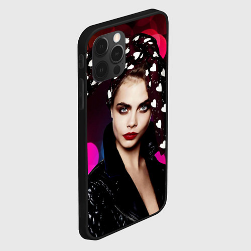Чехол iPhone 12 Pro Max Кара Делевинь - бант с сердцами / 3D-Черный – фото 2