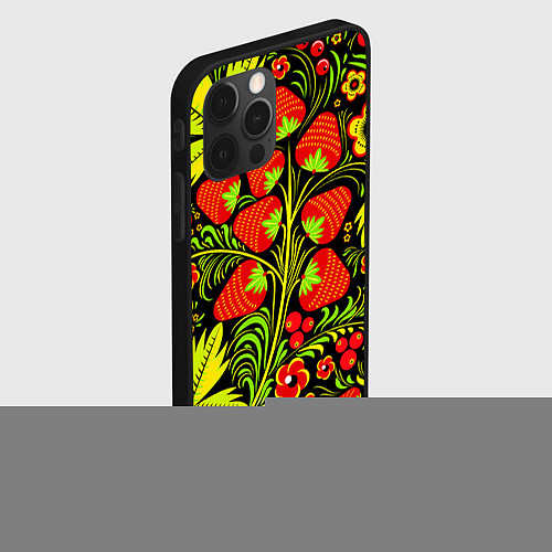 Чехол iPhone 12 Pro Max Хохлома: земляника / 3D-Черный – фото 2