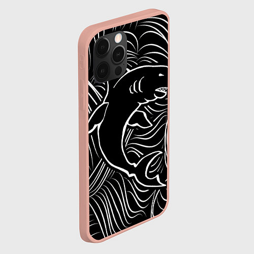 Чехол iPhone 12 Pro Max Акула в в морской пучине / 3D-Светло-розовый – фото 2