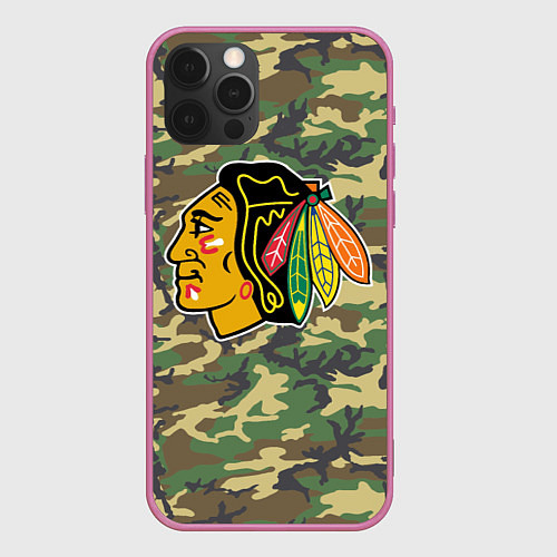 Чехол iPhone 12 Pro Blackhawks Camouflage / 3D-Малиновый – фото 1