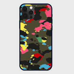 Чехол для iPhone 12 Pro Цветной камуфляж, цвет: 3D-черный