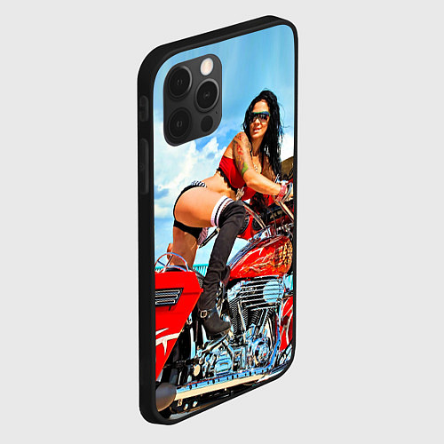 Чехол iPhone 12 Pro Sexy girl on red bike / 3D-Черный – фото 2