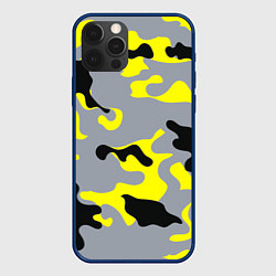 Чехол для iPhone 12 Pro Yellow & Grey Camouflage, цвет: 3D-тёмно-синий
