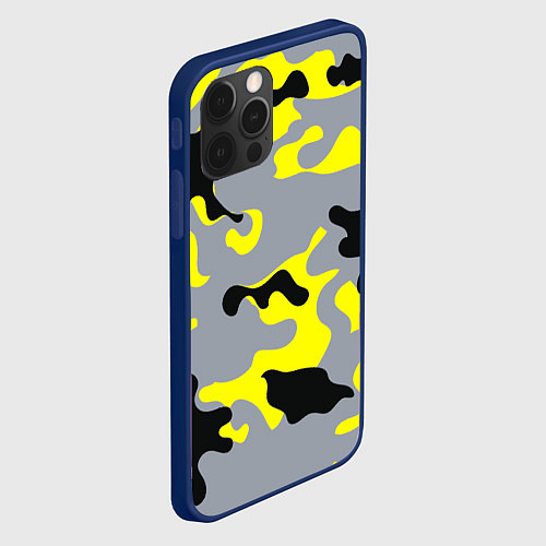 Чехол iPhone 12 Pro Yellow & Grey Camouflage / 3D-Тёмно-синий – фото 2