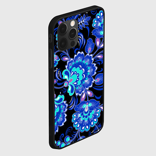 Чехол iPhone 12 Pro Синяя хохлома / 3D-Черный – фото 2