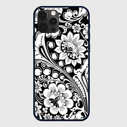Чехол для iPhone 12 Pro Хохлома черно-белая, цвет: 3D-черный