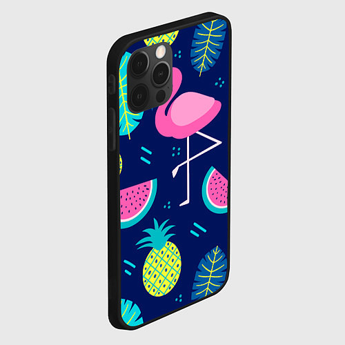 Чехол iPhone 12 Pro Фруктовый фламинго / 3D-Черный – фото 2